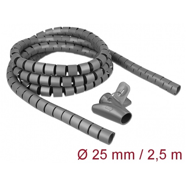 Delock 18845 Spirális kábelburkolat behúzó eszközzel 2,5 m x 25 mm szürke