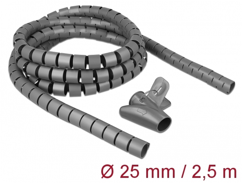 Delock 18845 Spirális kábelburkolat behúzó eszközzel 2,5 m x 25 mm szürke