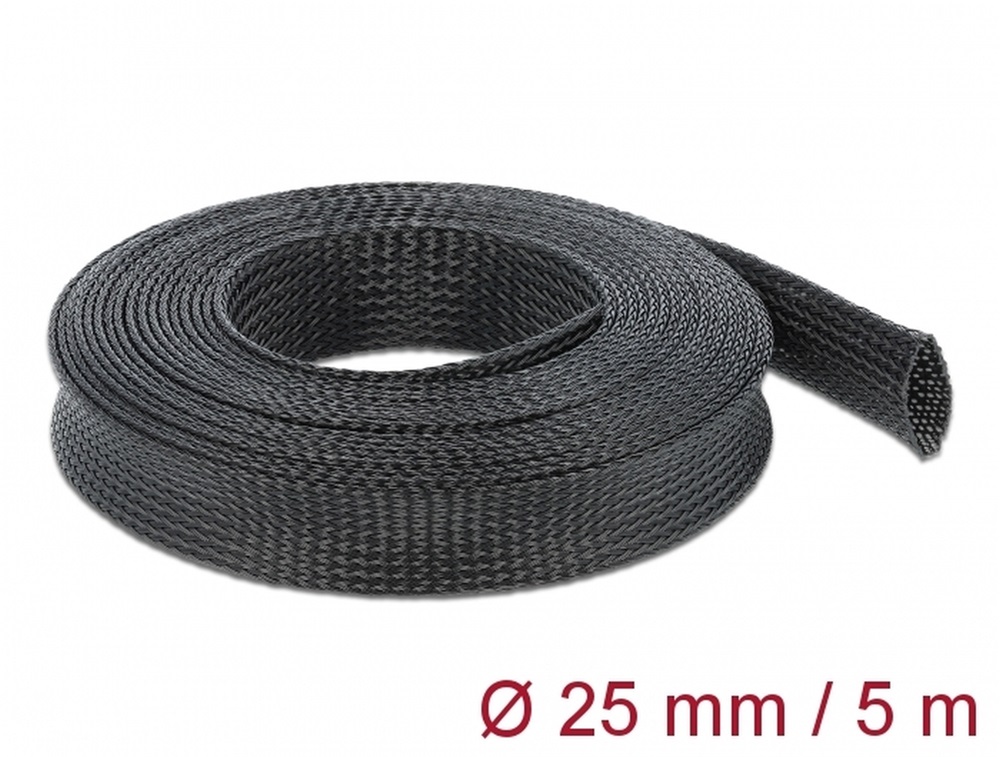 Delock 18851 Fonott kábelharisnya nyújtható 5 m x 25 mm fekete