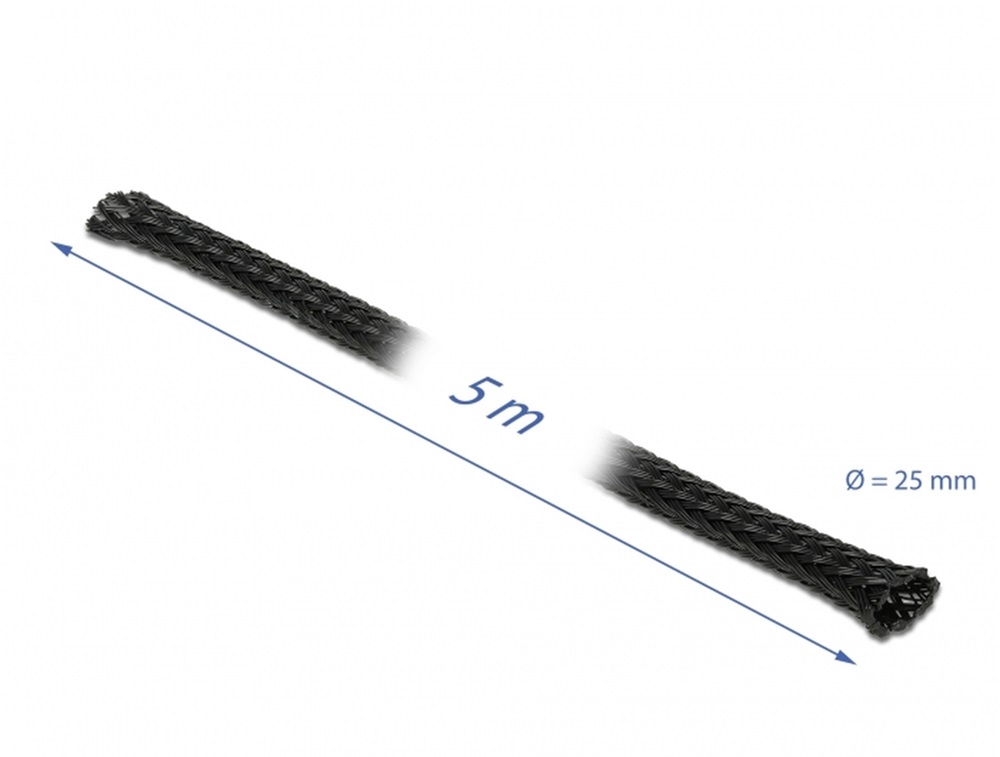 Delock 18851 Fonott kábelharisnya nyújtható 5 m x 25 mm fekete