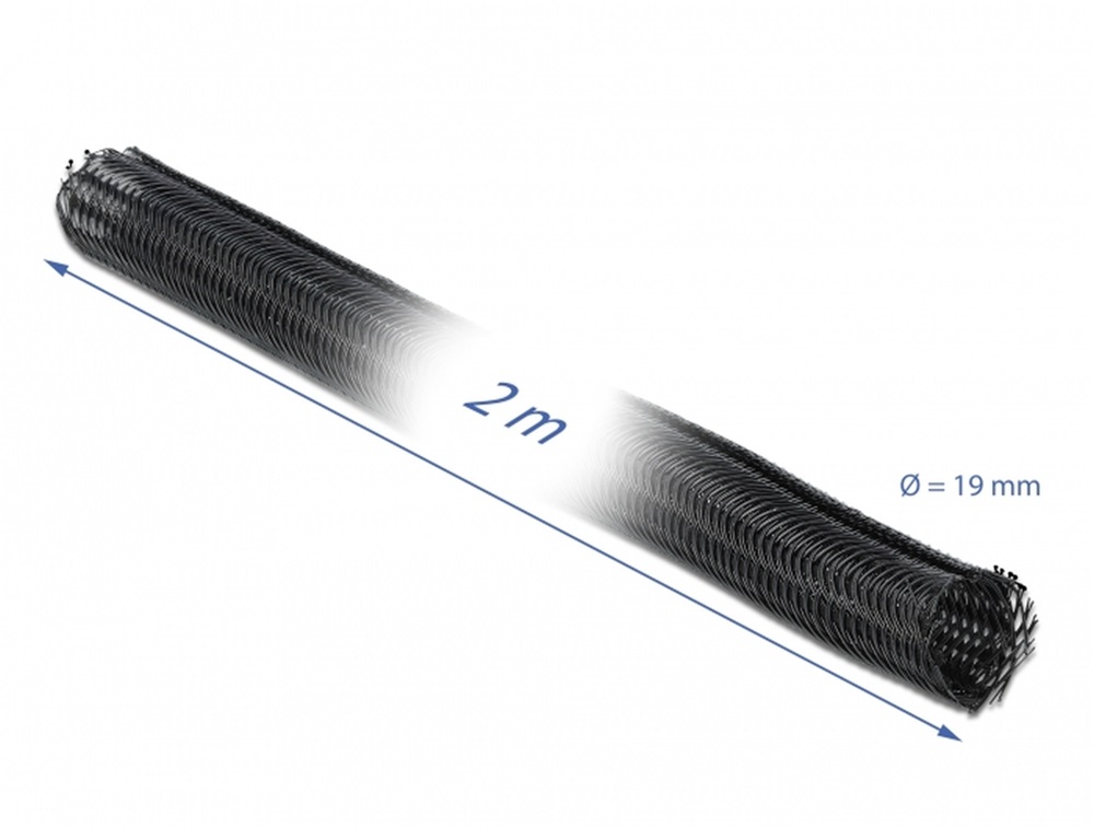 Delock 18855 Fonott kábelharisnya önzáródó 2 m x 19 mm fekete