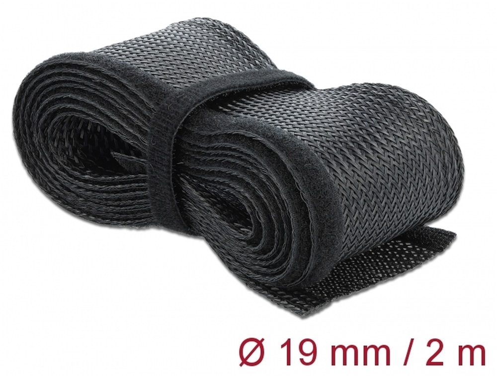 Delock 18857 Fonott kábelharisnya tépozárral 2 m x 19 mm fekete