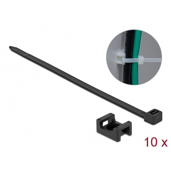 Delock 18886 Fekete csavart biztosító foglalat készlet 23 x 16 mm H 150 x Sz 7,2 mm kábellel