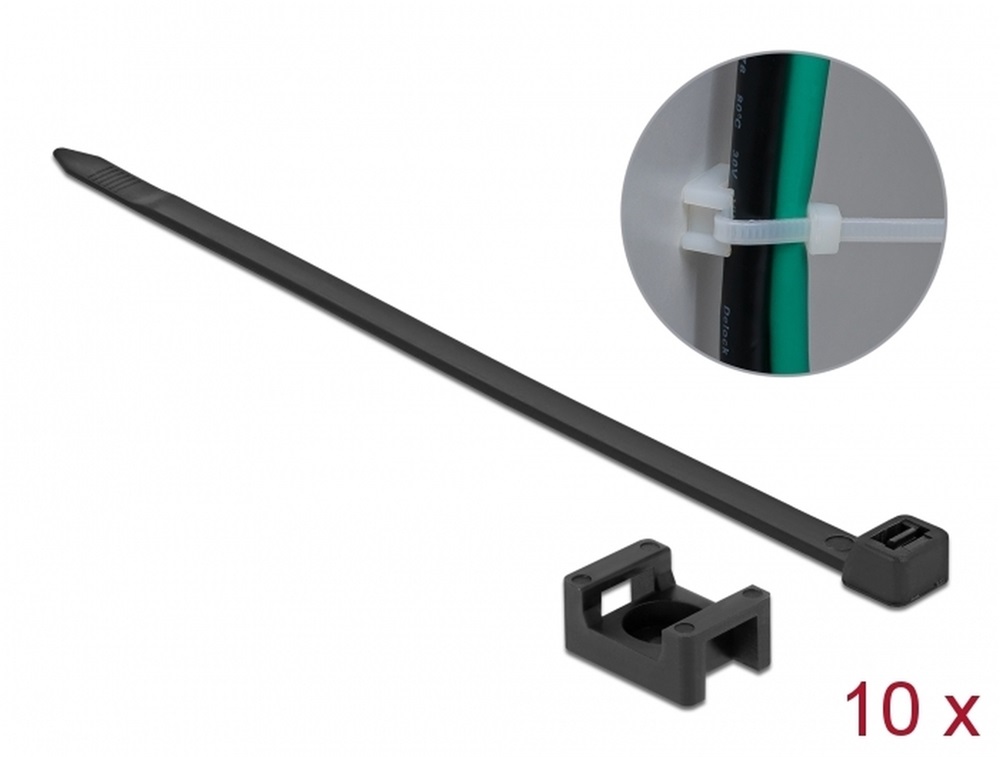 Delock 18886 Fekete csavart biztosító foglalat készlet 23 x 16 mm H 150 x Sz 7,2 mm kábellel