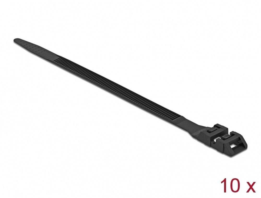 Delock 18891 Kábelösszekötő duplazárral Hz 1000 x Sz 9 mm fekete 10 darab