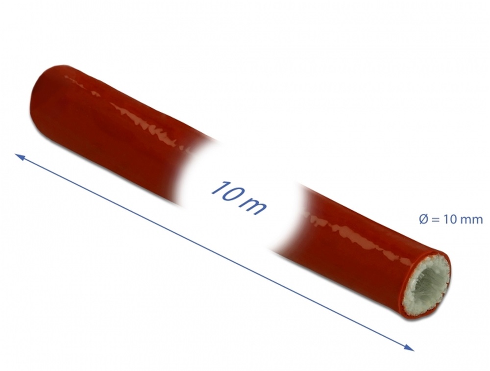 Delock 18899 Tűzvédelmi szilikon borítású takarás 10 m x 10 mm piros