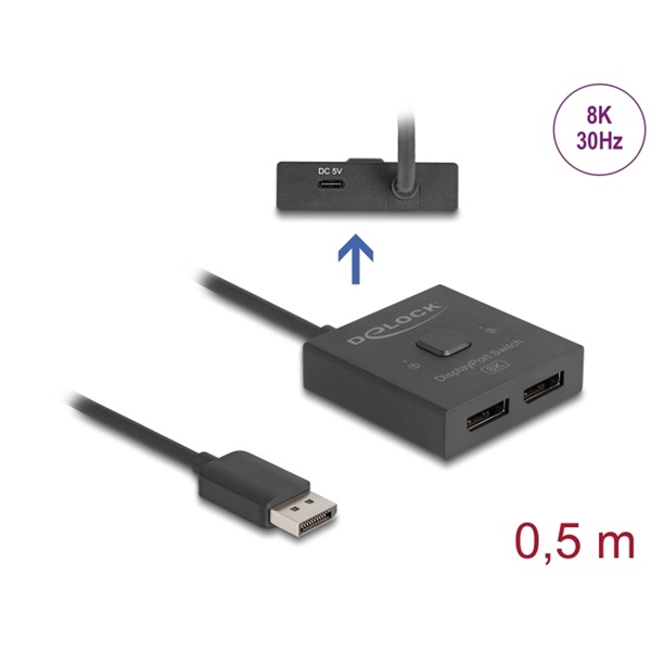 Delock 18906 DisplayPort kapcsoló 2 az 1-ben Kétirányú 8K