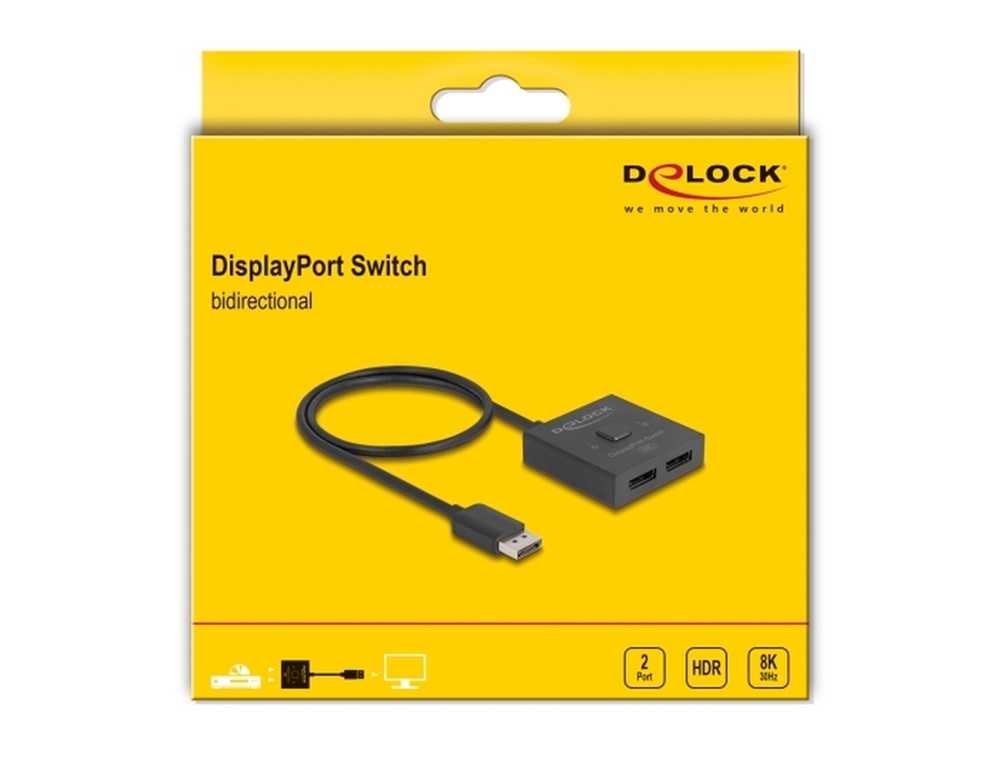 Delock 18906 DisplayPort kapcsoló 2 az 1-ben Kétirányú 8K