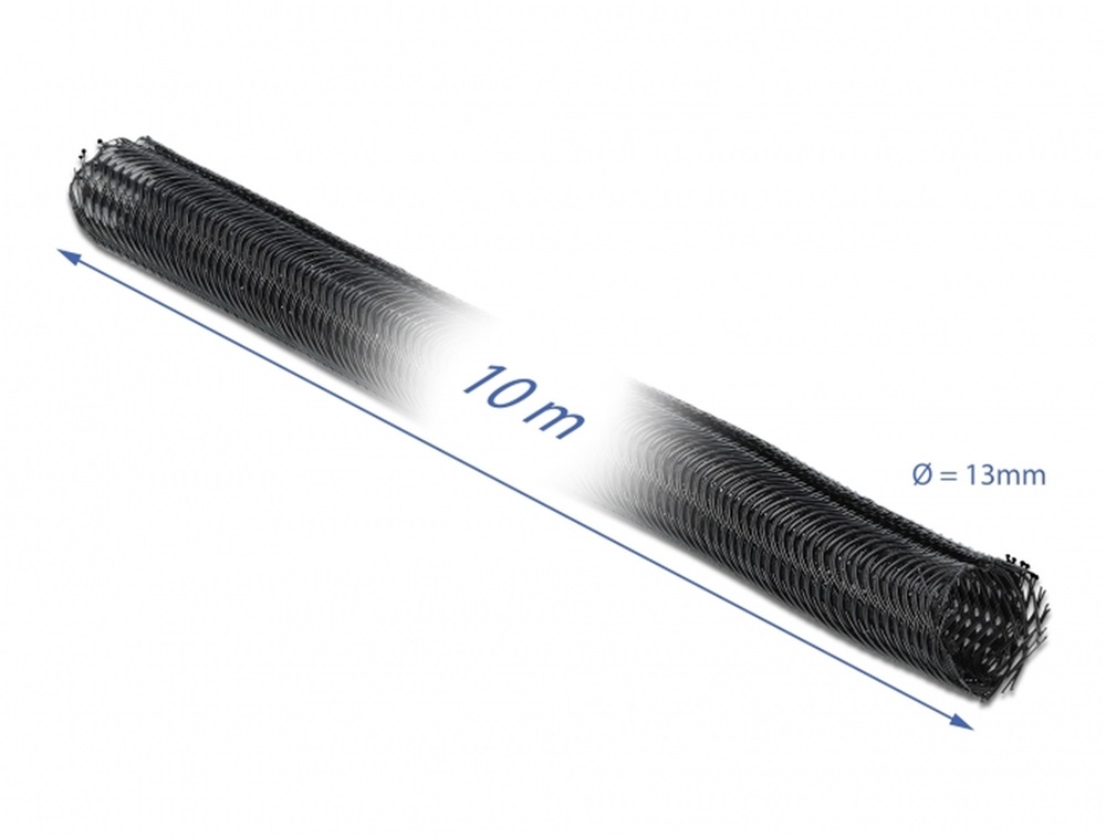 Delock 18922 Fonott kábelharisnya önzáródó 10 m x 13 mm fekete