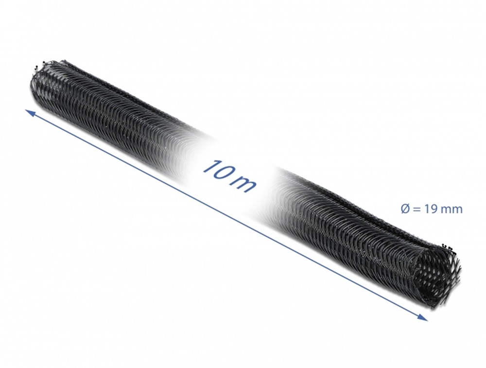 Delock 19046 Fonott kábelharisnya önzáródó 10 m x 19 mm fekete