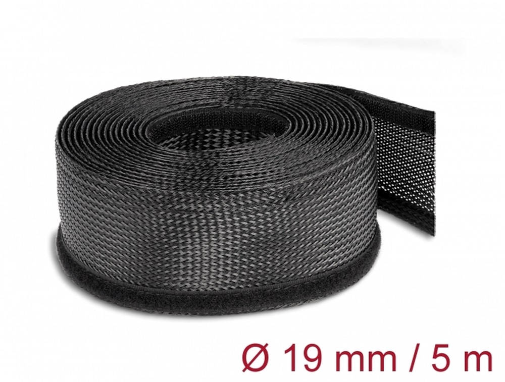 Delock 19050 Fonott kábelharisnya tépőzárral 5 m x 19 mm fekete