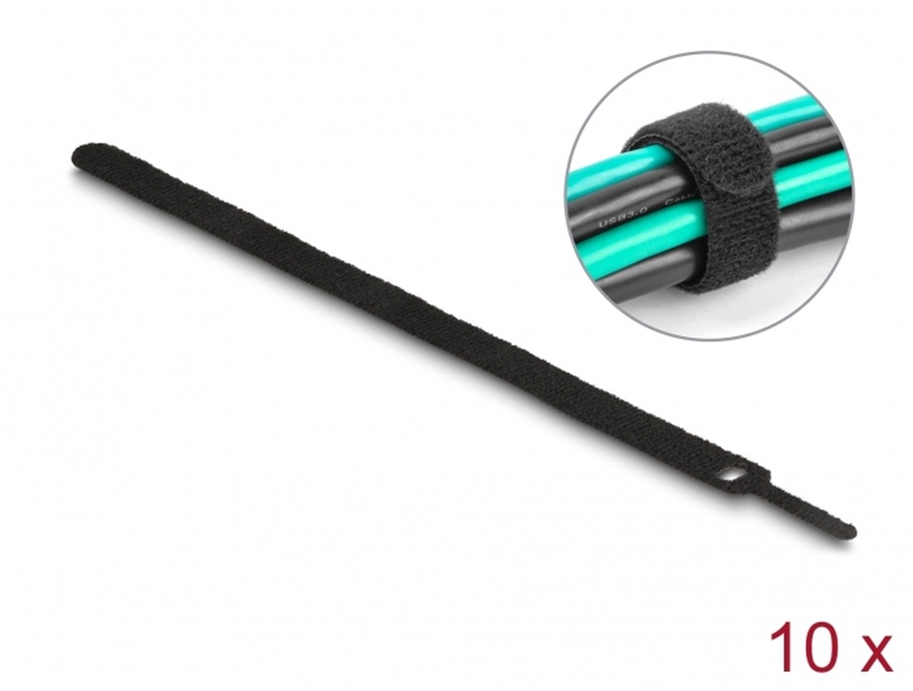 Delock 19054 Befűzős kábelkötegelő hossza 250 mm fekete 12 mm, 10 db.