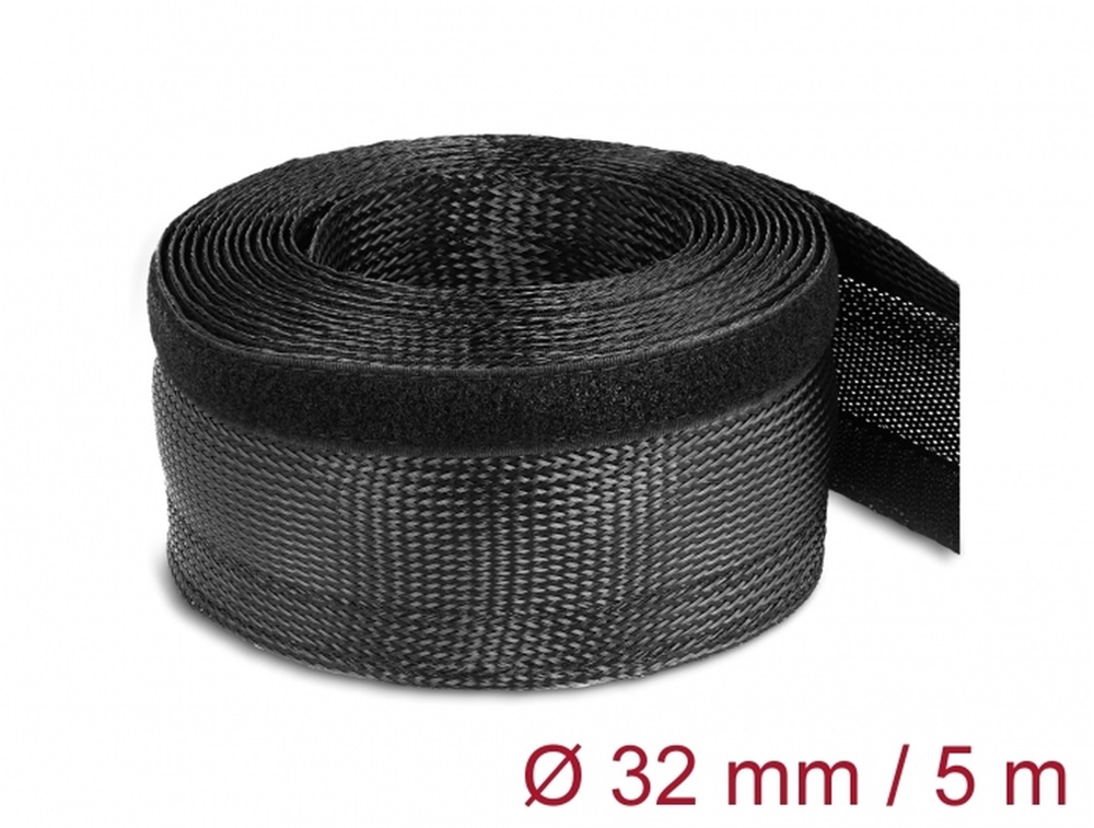 Delock 19055 Fonott kábelharisnya tépőzárral 5 m x 32 mm fekete