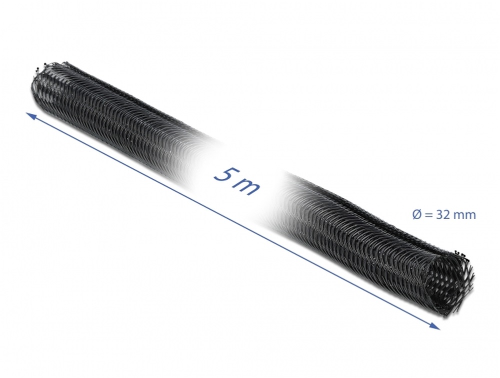 Delock 19055 Fonott kábelharisnya tépőzárral 5 m x 32 mm fekete