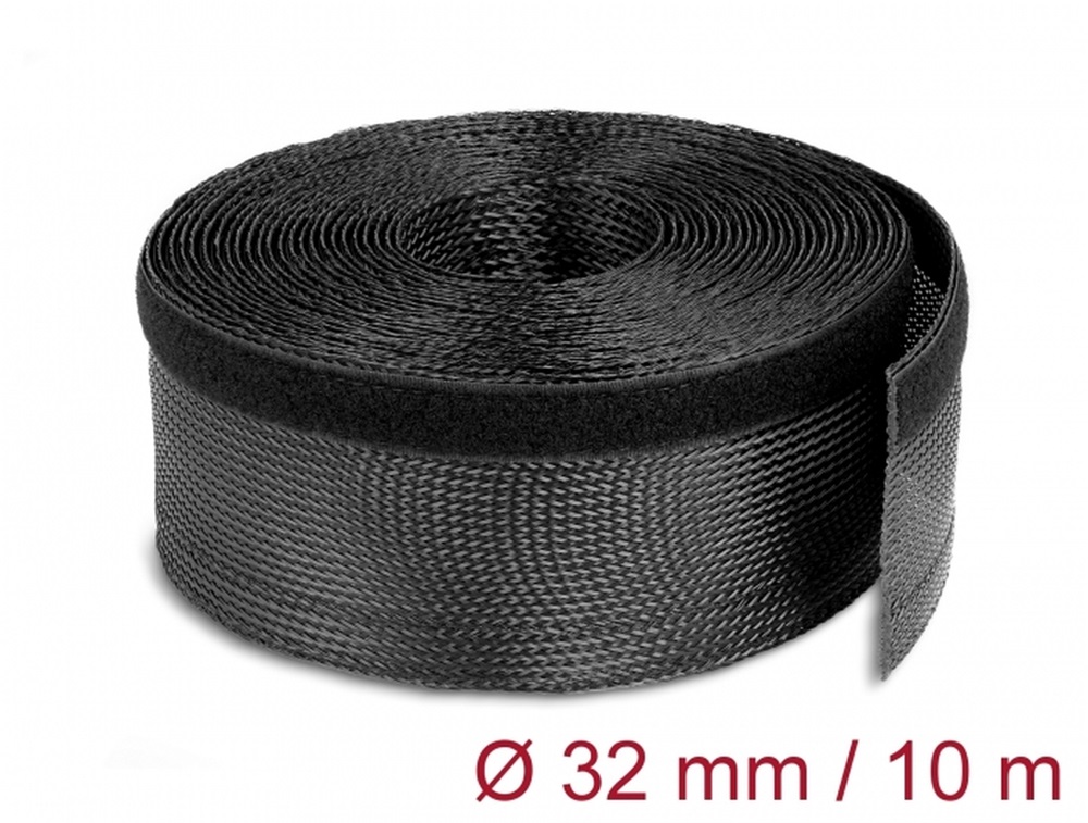 Delock 19059 Fonott kábelharisnya tépőzárral 10 m x 32 mm fekete