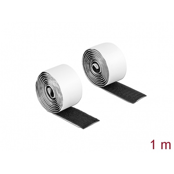 Delock 19060 Velcro öntapadó tépőzáras szalag-szett, H 1 m és Sz 25 mm fekete
