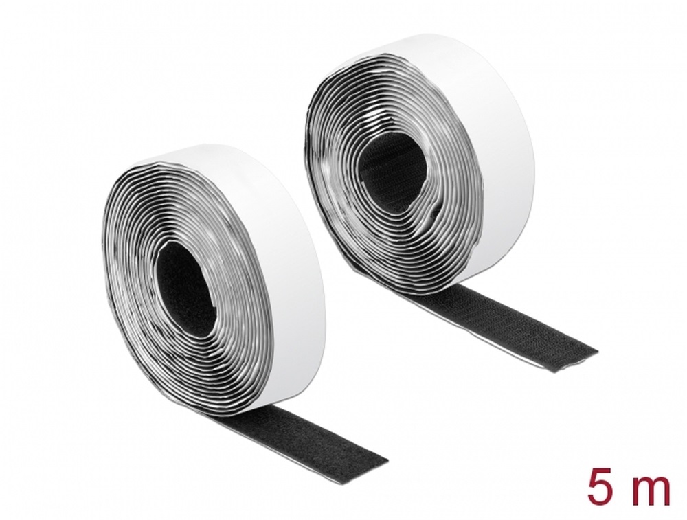 Delock 19072 Velcro öntapadó tépőzáras szalag-szett, H 5 m és Sz 25 mm fekete
