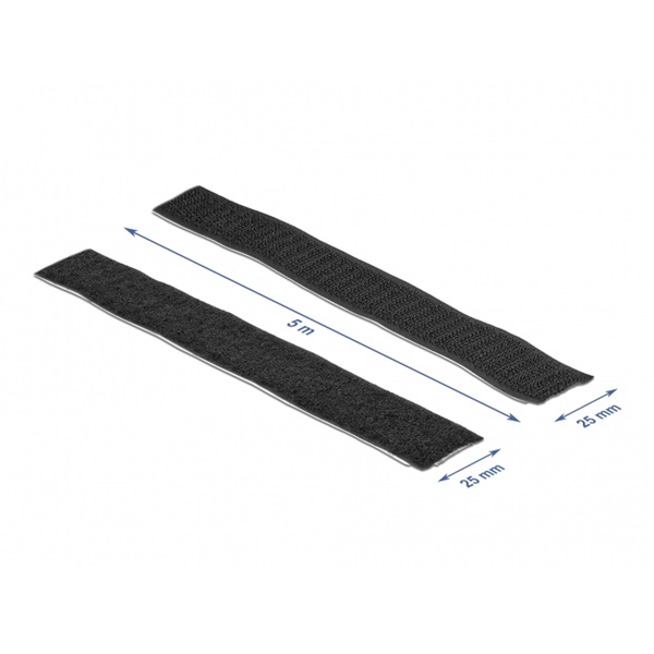 Delock 19072 Velcro öntapadó tépőzáras szalag-szett, H 5 m és Sz 25 mm fekete