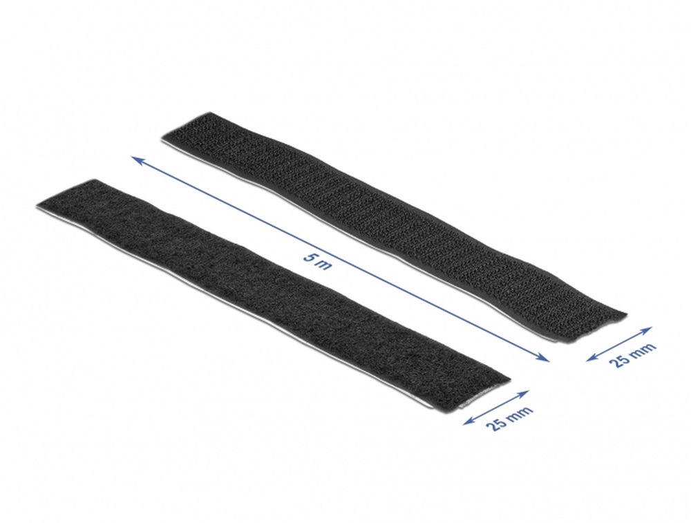 Delock 19072 Velcro öntapadó tépőzáras szalag-szett, H 5 m és Sz 25 mm fekete
