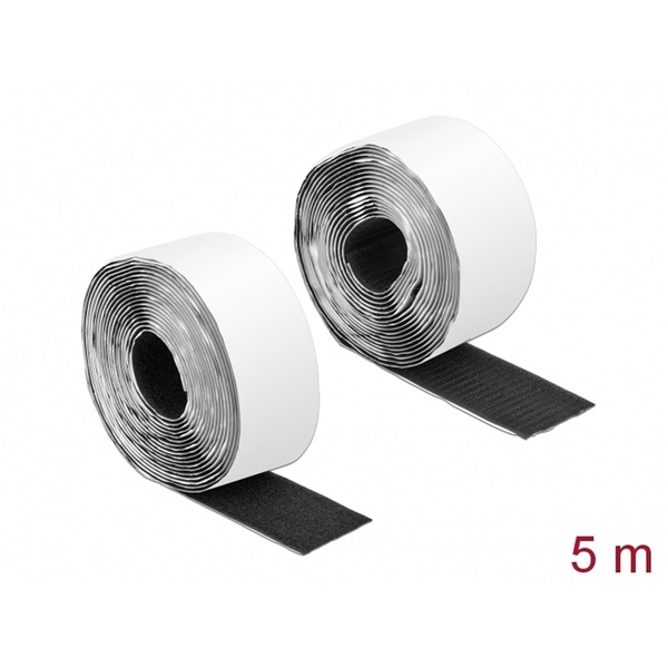 Delock 19073 Velcro öntapadó tépőzáras szalag-szett, H 5 m és Sz 50 mm fekete