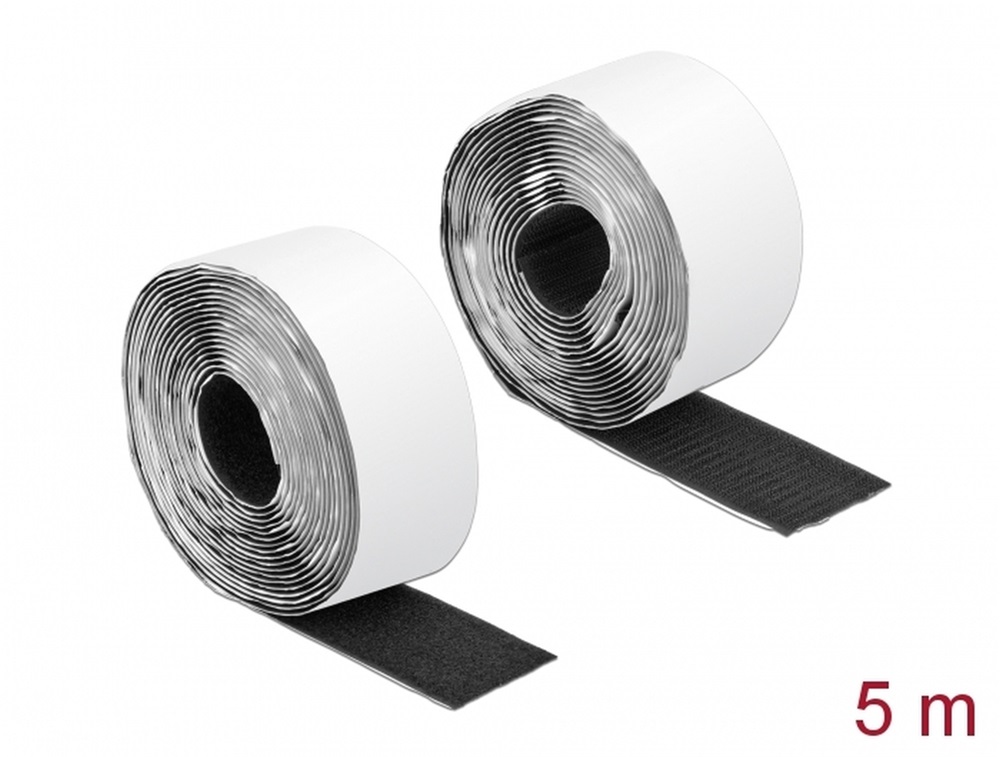 Delock 19073 Velcro öntapadó tépőzáras szalag-szett, H 5 m és Sz 50 mm fekete