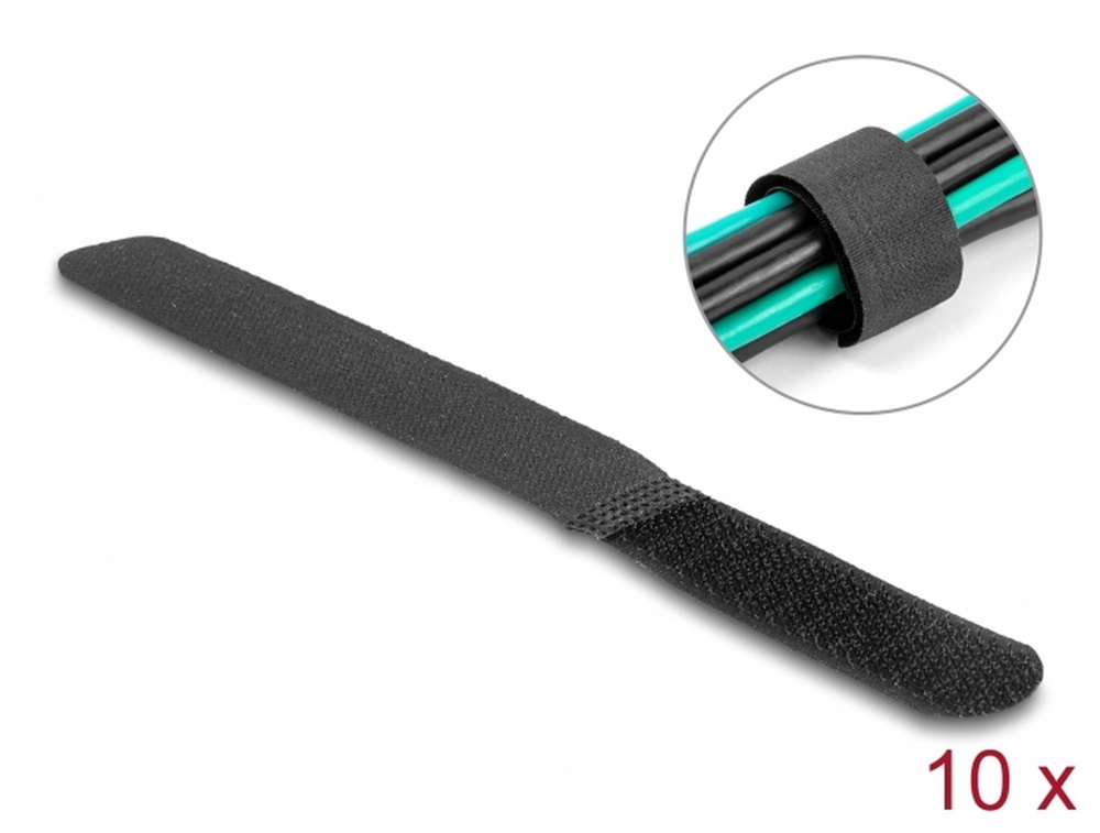 Delock 19110 Befűzős kábelkötegelő hossza 180 mm fekete 20 mm, 10 db
