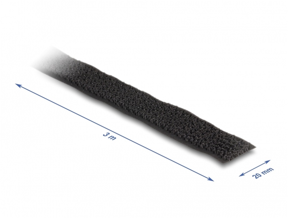 Delock 19111 Öntapadós szalag feltekercselve övvel Hx 3 m, Sz 20 mm fekete színű