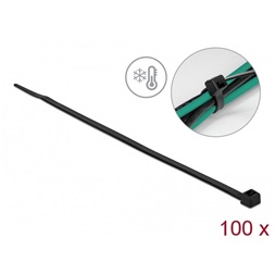 Delock 19189 Kábelkötöző ellenáll a hideg hőmérsékletnek hossza 200 x szélessége 4,8 mm, 100 db. Fekete
