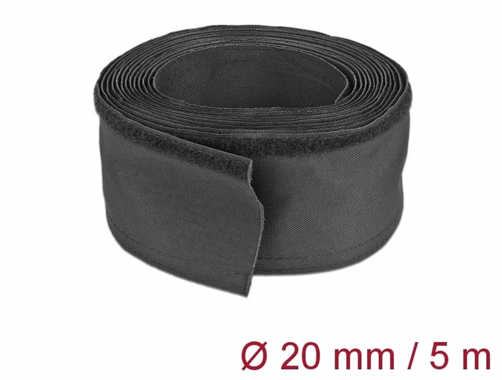 Delock 19190 Szőtt tépőzáras karmantyú 5 m x 20 mm-es, fekete