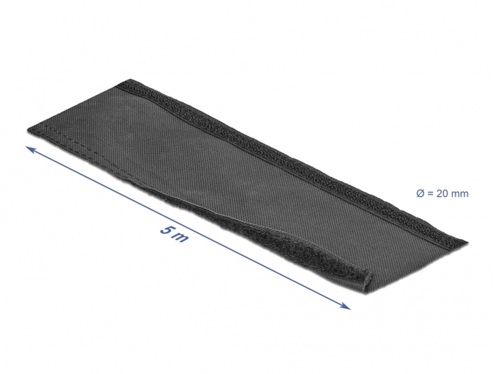 Delock 19190 Szőtt tépőzáras karmantyú 5 m x 20 mm-es, fekete