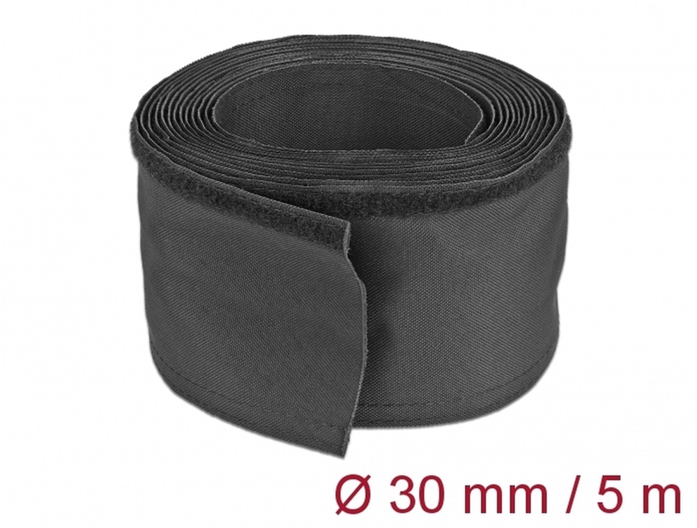 Delock 19191 Szőtt tépőzáras karmantyú 5 m x 30 mm-es, fekete