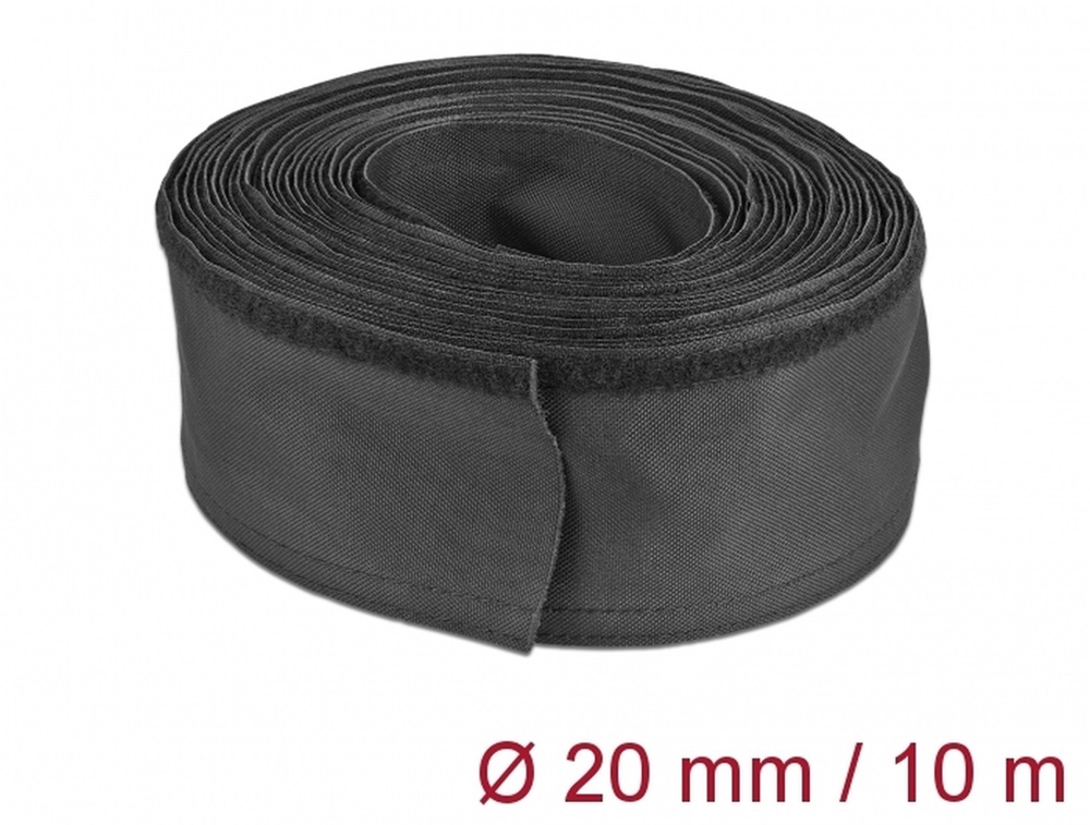 Delock 19193 Szőtt tépőzáras karmantyú 10 m x 20 mm-es, fekete