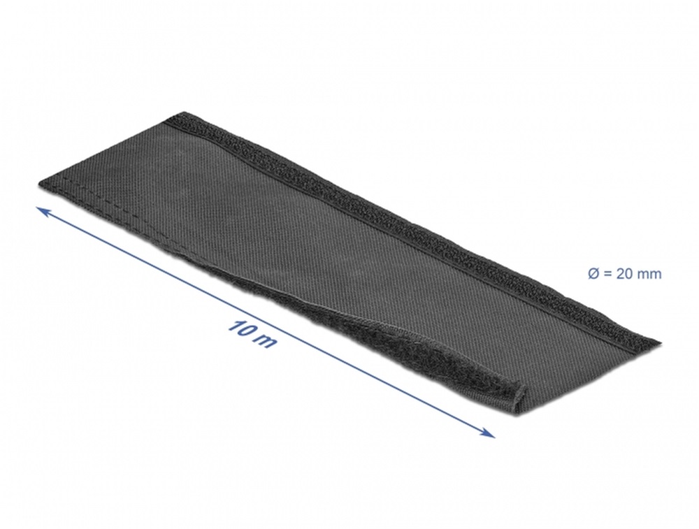 Delock 19193 Szőtt tépőzáras karmantyú 10 m x 20 mm-es, fekete