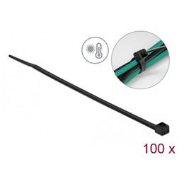 Delock 19235 Kábelkötöző ellenáll a forró hőmérsékletnek hossza 150 x szélessége 3,6 mm, 100 db. Fekete