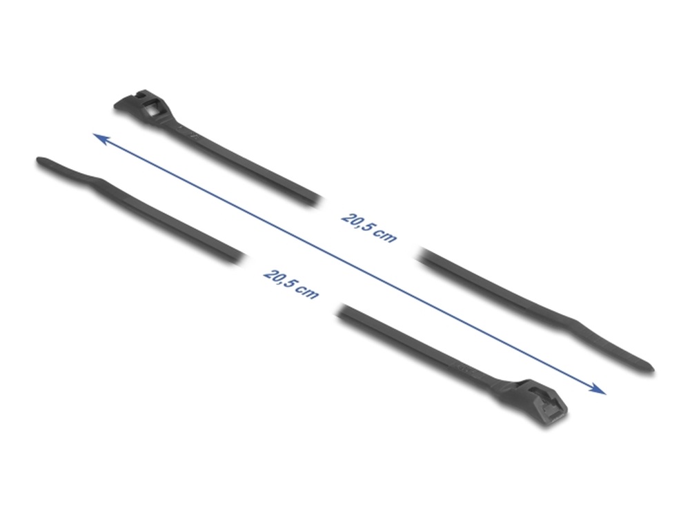 Delock 19466 Kábelkötegelő lapos fejrésszel hossza 205 mm szélessége 2,5 mm, 100 db. Fekete