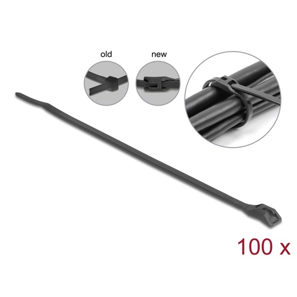 Delock 19467 Kábelkötegelő lapos fejrésszel hossza 150 mm szélessége 3,6 mm, 100 db. Fekete