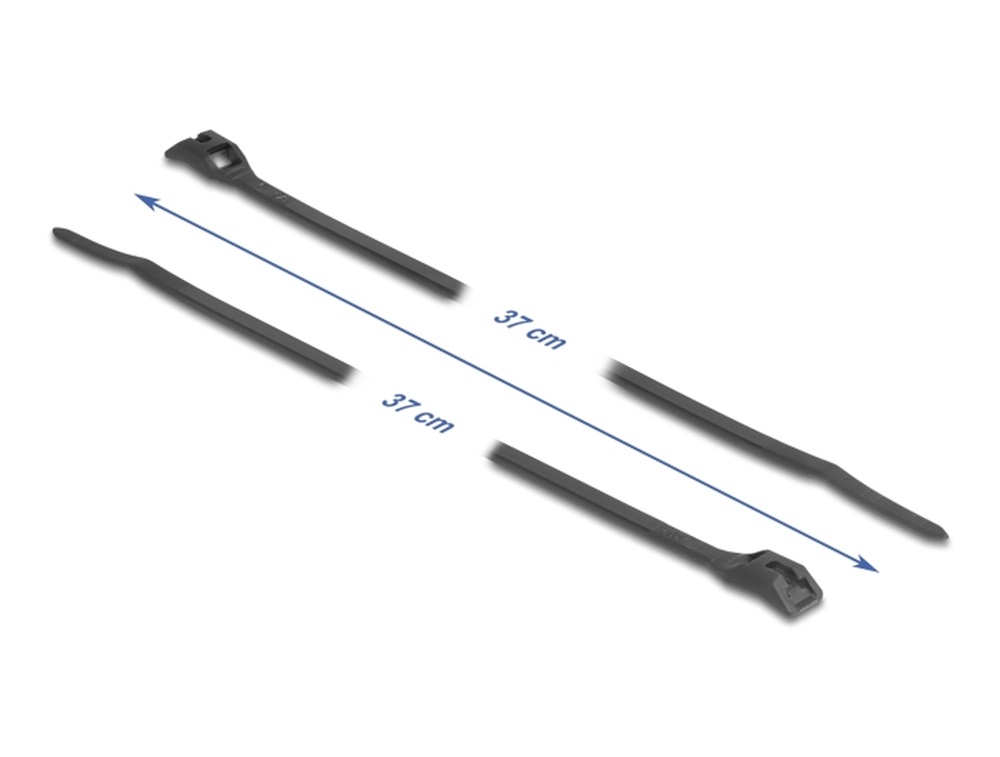 Delock 19503 Kábelkötegelő lapos fejrésszel hossza 370 mm szélessége 7,6 mm, 100 db. Fekete