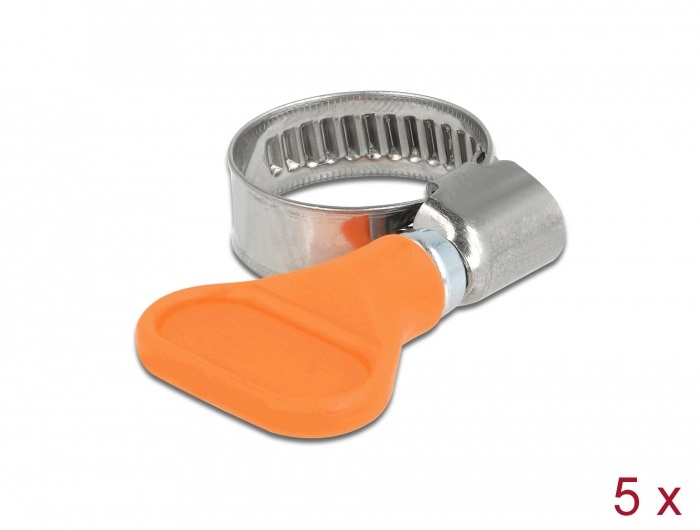 Delock 19512 400 SS 12-20mm pillangó fogantyús rozsdamentes acél 5db-os narancssárga tömlőbilincs