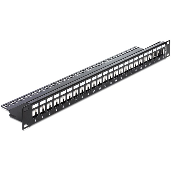 Delock 43277 19"-s 24 portos Keystone patchpanel tehermentesítővel