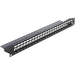 Delock 43277 19"-s 24 portos Keystone patchpanel tehermentesítővel