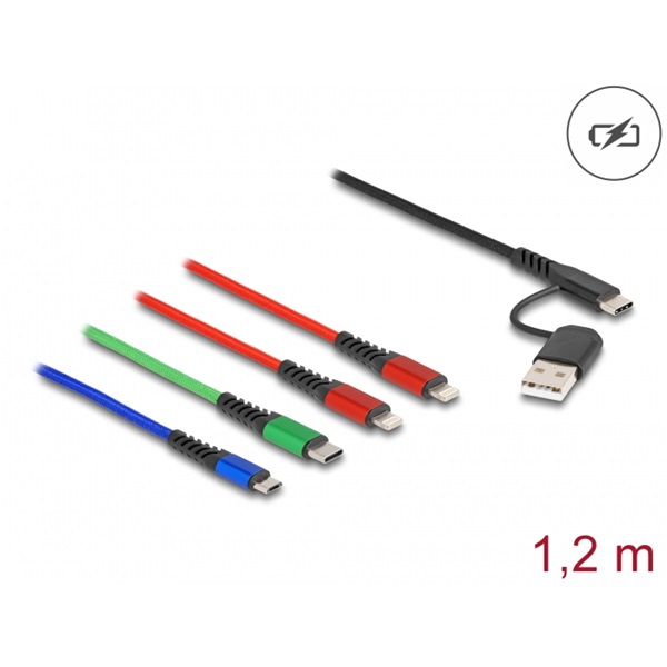 Delock 87884 1,2m 4in1 USB - Type-C - 2xLightning/microUSB/Type-C töltő kábel