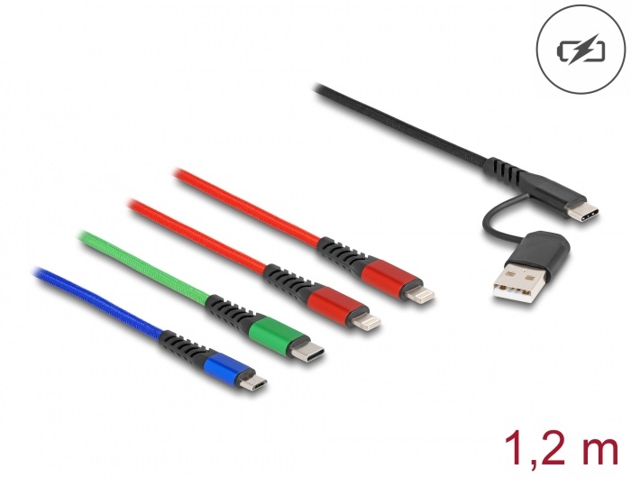 Delock 87884 1,2m 4in1 USB - Type-C - 2xLightning/microUSB/Type-C töltő kábel
