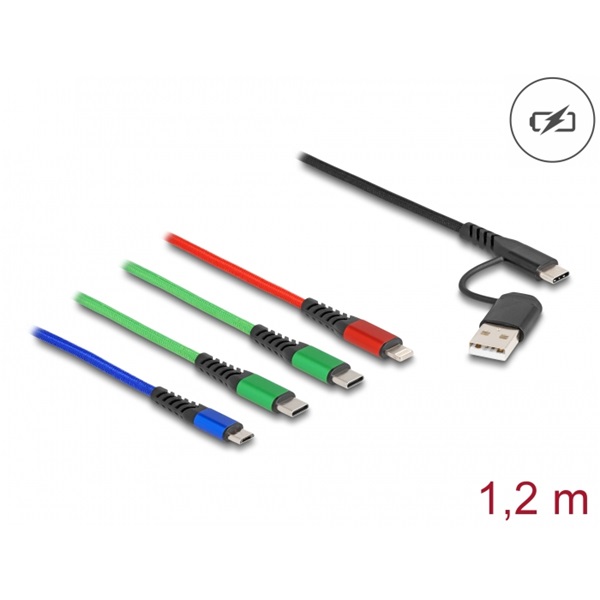Delock 87035 1,2m 4in1 USB - Type-C - Lightning/microUSB/2xUSB Type-C töltő kábel