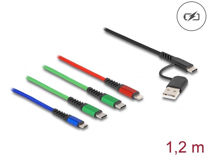 Delock 87035 1,2m 4in1 USB - Type-C - Lightning/microUSB/2xUSB Type-C töltő kábel