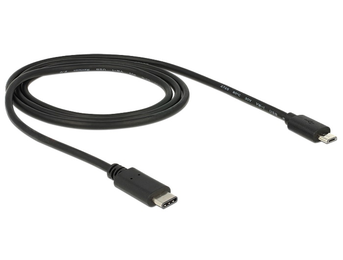 Delock 83602 1m USB Type-C 2.0 apa - USB 2.0 micro-B típusú apa fekete kábel