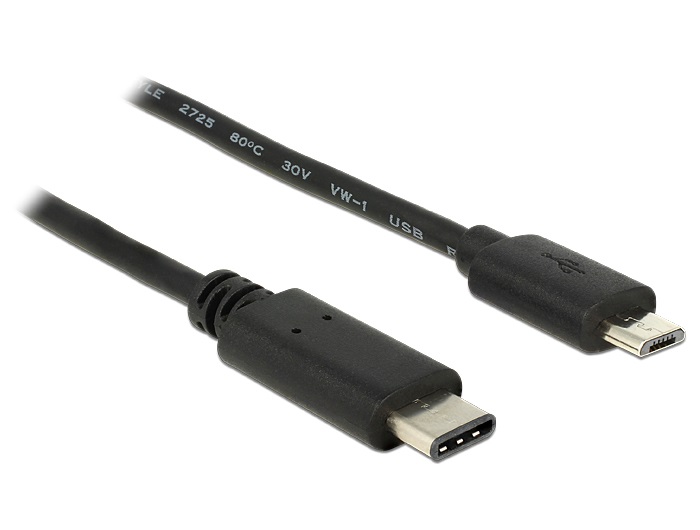 Delock 83602 1m USB Type-C 2.0 apa - USB 2.0 micro-B típusú apa fekete kábel