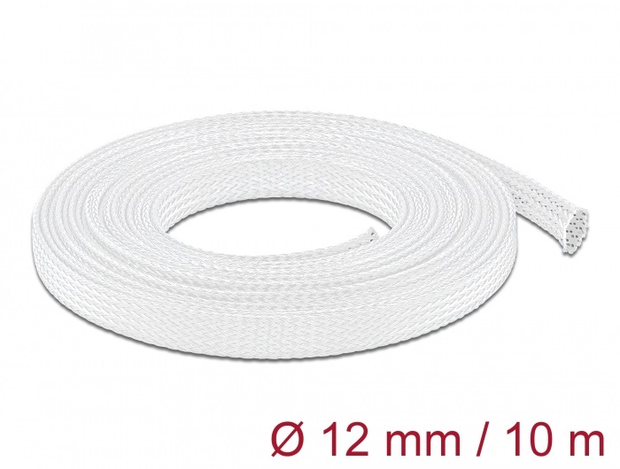 Delock 20804 10mx12mm fehér nyújtható fonott kábelharisnya