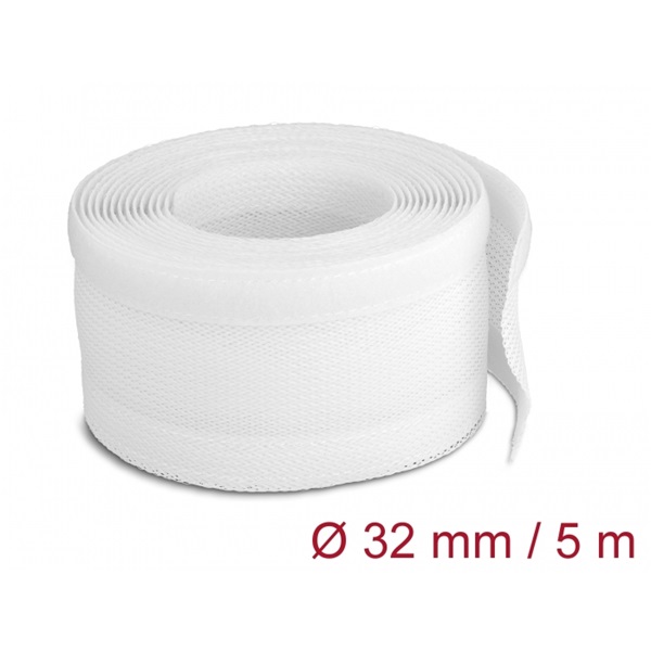 Delock 20818 5mx32mm fehér tépőzáras fonott kábelharisnya
