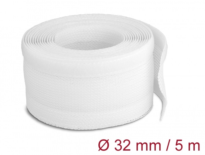 Delock 20818 5mx32mm fehér tépőzáras fonott kábelharisnya