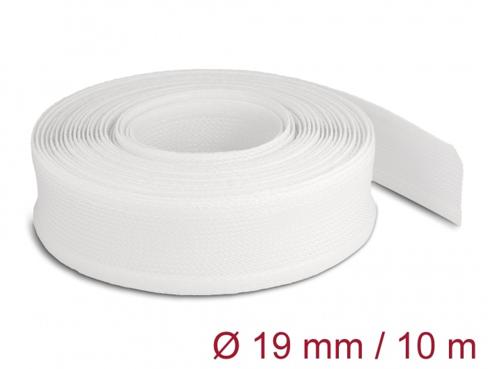Delock 20819 10mx19mm fehér tépőzáras fonott kábelharisnya